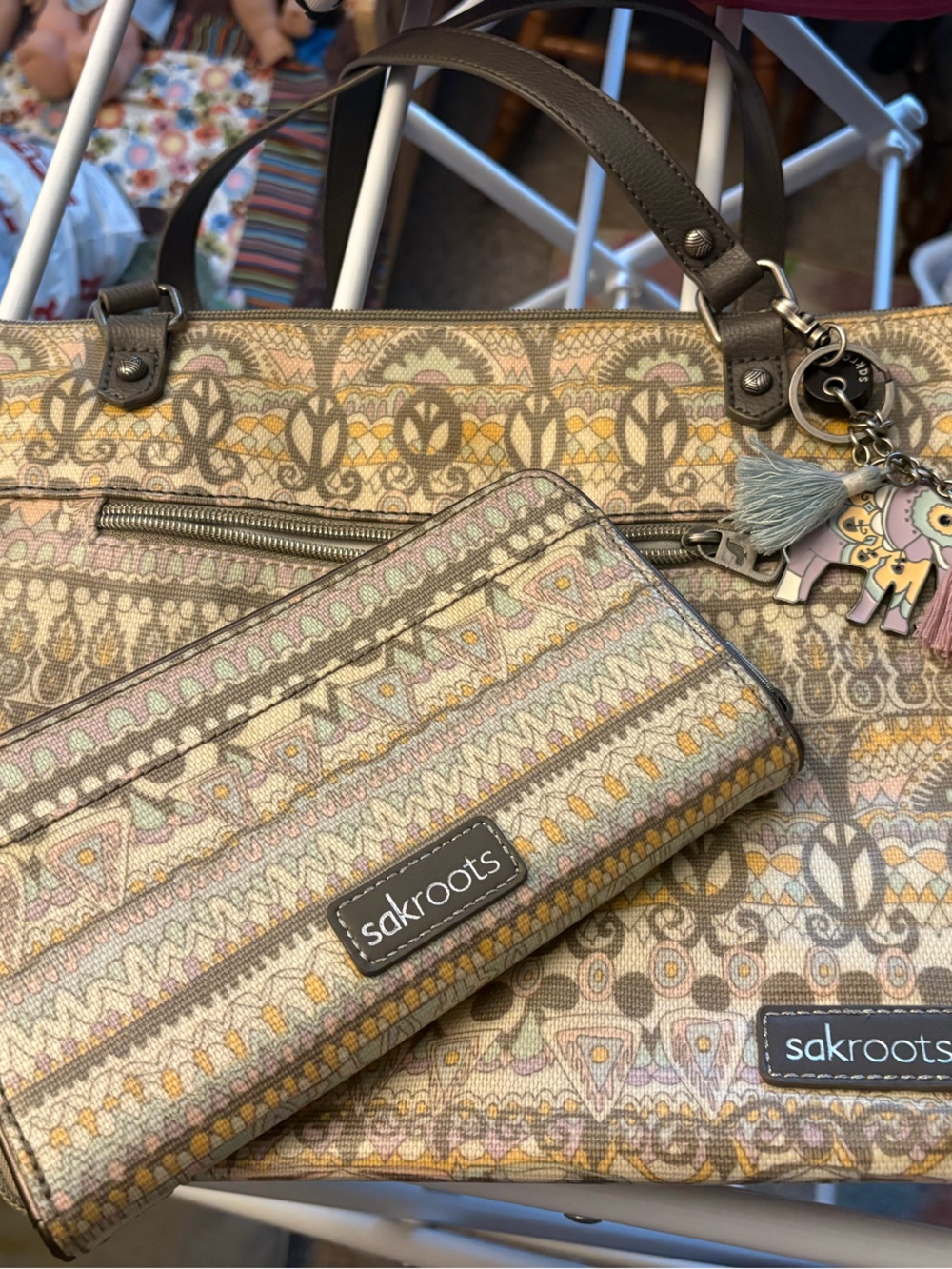 Sakroots Pastel Multi Patterned Tote and Zip Wallet Set
